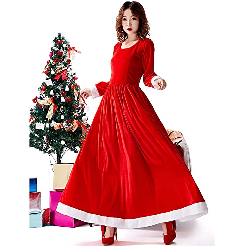 Winter Vrouwen Kerst Cape en Jurk Set, Hooded Mantel Effen Kleur Lange Jurk, Eland Haarband Rood Fluwelen Lange Mouwen Feestjurk, K, Eén maat - Image 6