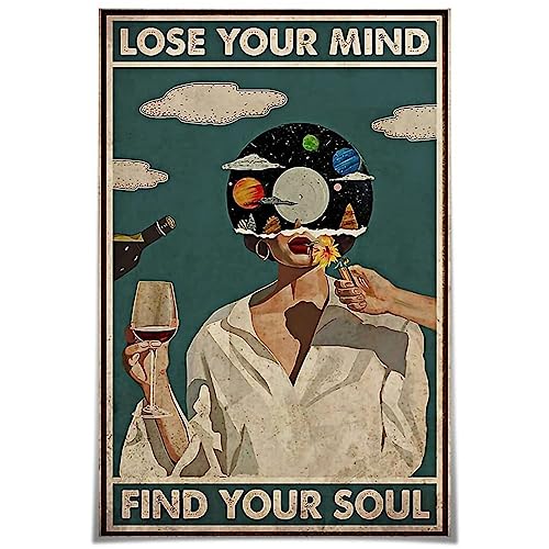 Flyhaw Vintage Lose Your Mind Find Your Soul Poster Mental Health Inspirational Quote Canvas Wall Art Aesthetic Posters Music Girl Print Painting Abstract Wall Decor for Bed Room Bathroom 8x12inch