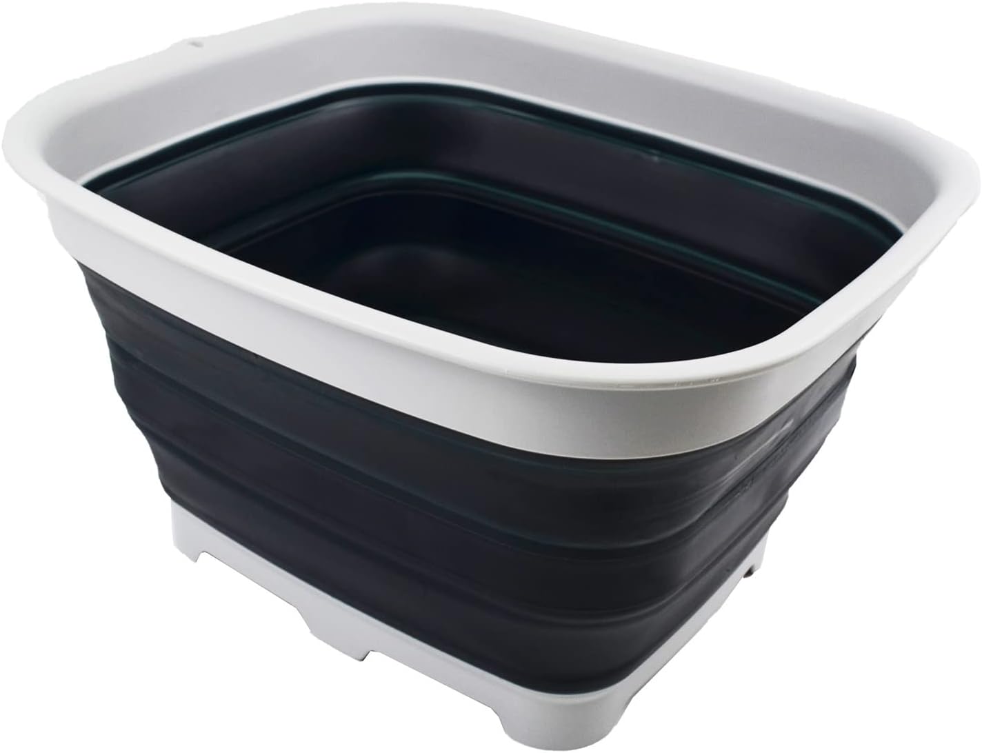 SAMMART 15L Collapsible Dishpan with Draining Plug - Foldable Washing Basin - Portable Dish Washing Tub - Space Saving Kitchen Storage Tray (Grey/Slate Grey)