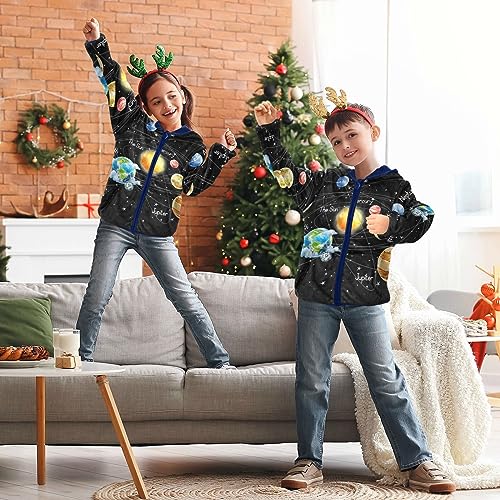 Image of Aflyko Boys Fleece Coat Blue Zip-Up Hoodie Girls Outerwear Kids Hooded Jacket