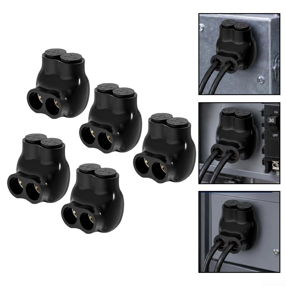 Lot de 5 connecteurs à double port 2/0-6 AWG - Entrée AL CU - Terminal d'épissure isolé ignifuge pour distribution électrique
