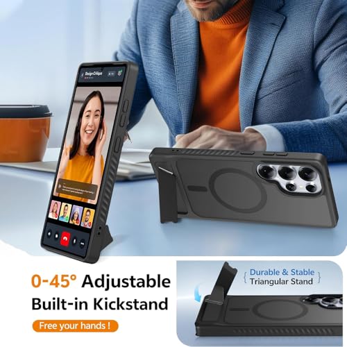 Image of KARWAN?Ultra Hybrid Matte Back Cover Case Compatible with Stand Magnetic for Samsung Galaxy S25 Ultra | Mag-Safe Wireless Charging | Camera Bump Protection -(Black)