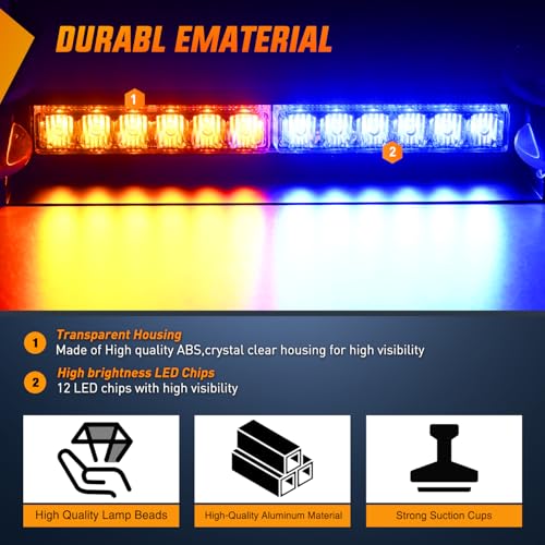 Image of Nilight 12LED Traffic Advisor Strobe Light Bar Amber Blue Hazard Safety | Emergency Warning Dash Front /Rear Windshield Flashing Lights for Cars Trucks Police Firefighter Plow Construction Vehicles