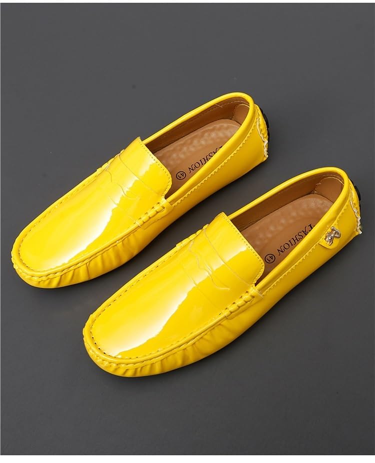 Battle Men Men's PU Leather Penny Moccasins Slip-On Driving Loafers Lightweight Casual Shoes with Flexible Anti-Slip Rubber Sole(Yellow,12 M US)2