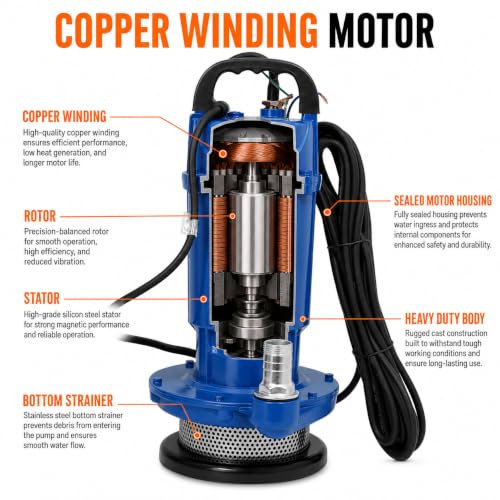 Image of CRI 1HP Vertical Openwell Submersible Pump I Copper Winding Motor I Open Well Water Pump I Irrigation Pump I Farm Water Supply I Tank Filling I 15 months warranty