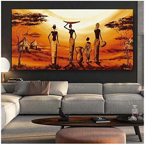 Pintura en lienzo de mujer africana abstracta de gran tamaño, cuadro de arte de pared, carteles únicos, impresiones de pared para sala de estar, decoración del hogar, Cuadros Cover