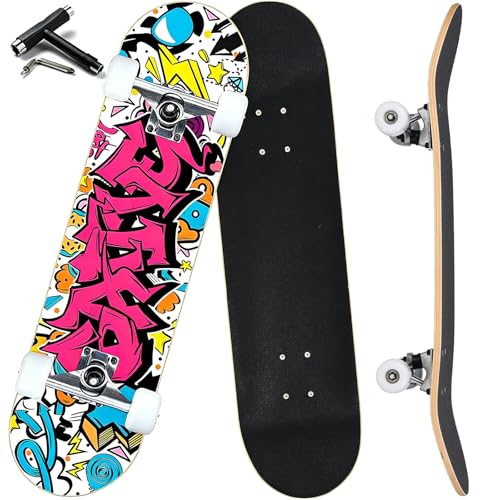 Image of Pro Complete Skateboards for Beginners Girls Boys Kids Youths Teens Adults 31 inchx8 inch Skate Boards 7 Layers Canadian Maple Double Kick Deck Concave Longboard