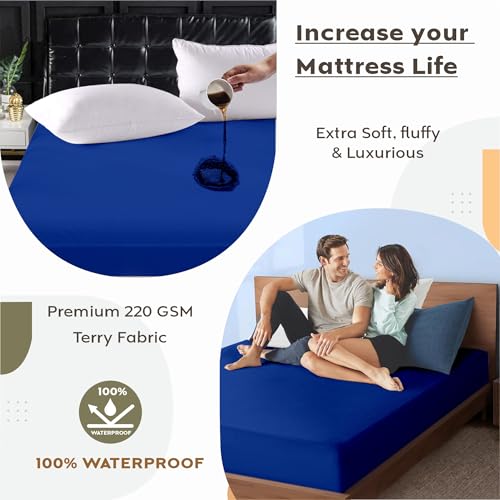 Image of Ayka 100% Waterproof Cotton Terry Mattress Protector Double size Breathable Hypoallergenic Noiseless Ultra Soft Fitted Bed Protector 72x48 inch Mattress Cover / Bed Cover (Royal Blue, Double (72*48 inch))