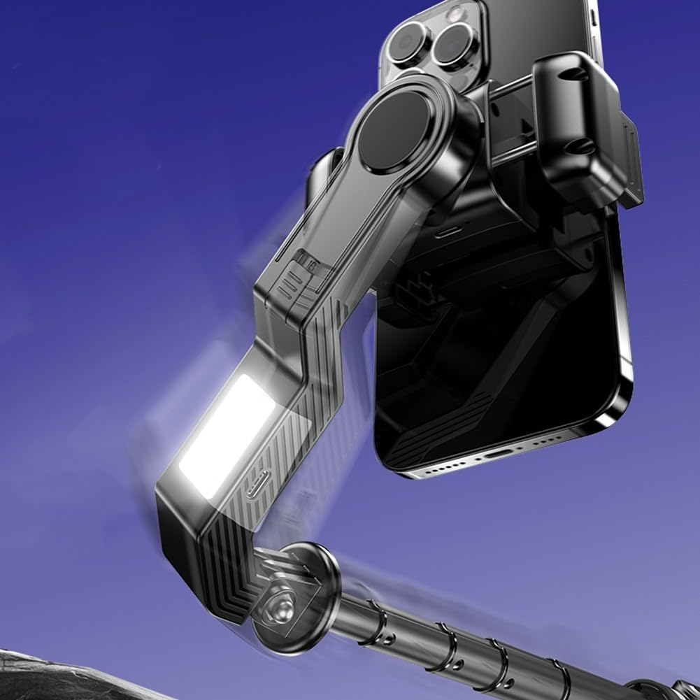 Trépied à selfie, stabilisateur à 360° pour smartphone avec lumière de remplissage et trépied extensible, portable, extension intégrée