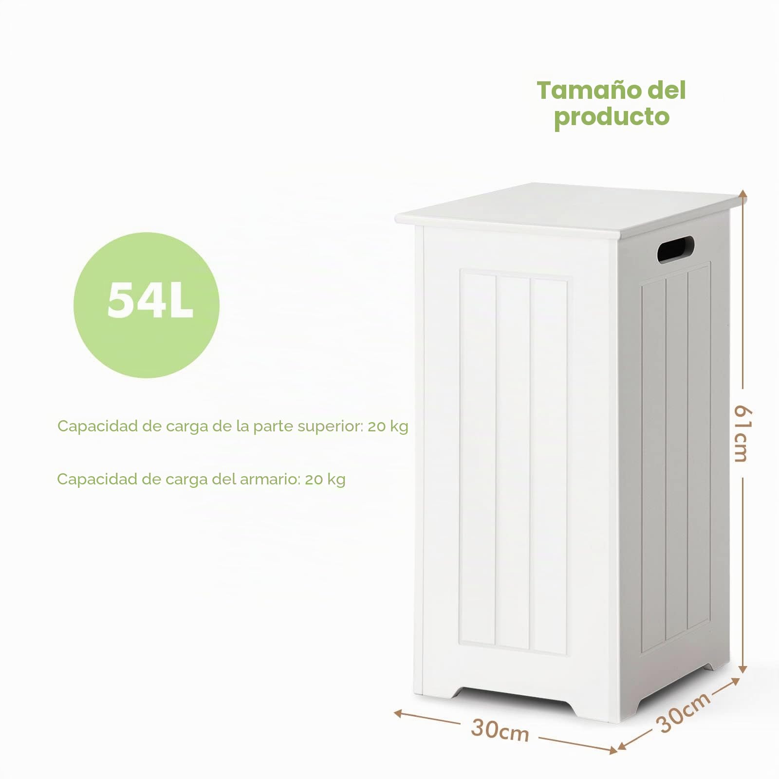 LIFEZEAL Cesto Para la Ropa con Bolsa Interior, Cubo Ropa Sucia con Tapa Bisagra de Metal y Empuñadura Lateral, Armario con Grande Capacidad para Baño, 30 x 30 x 61 cm (Sin bolsa interior)