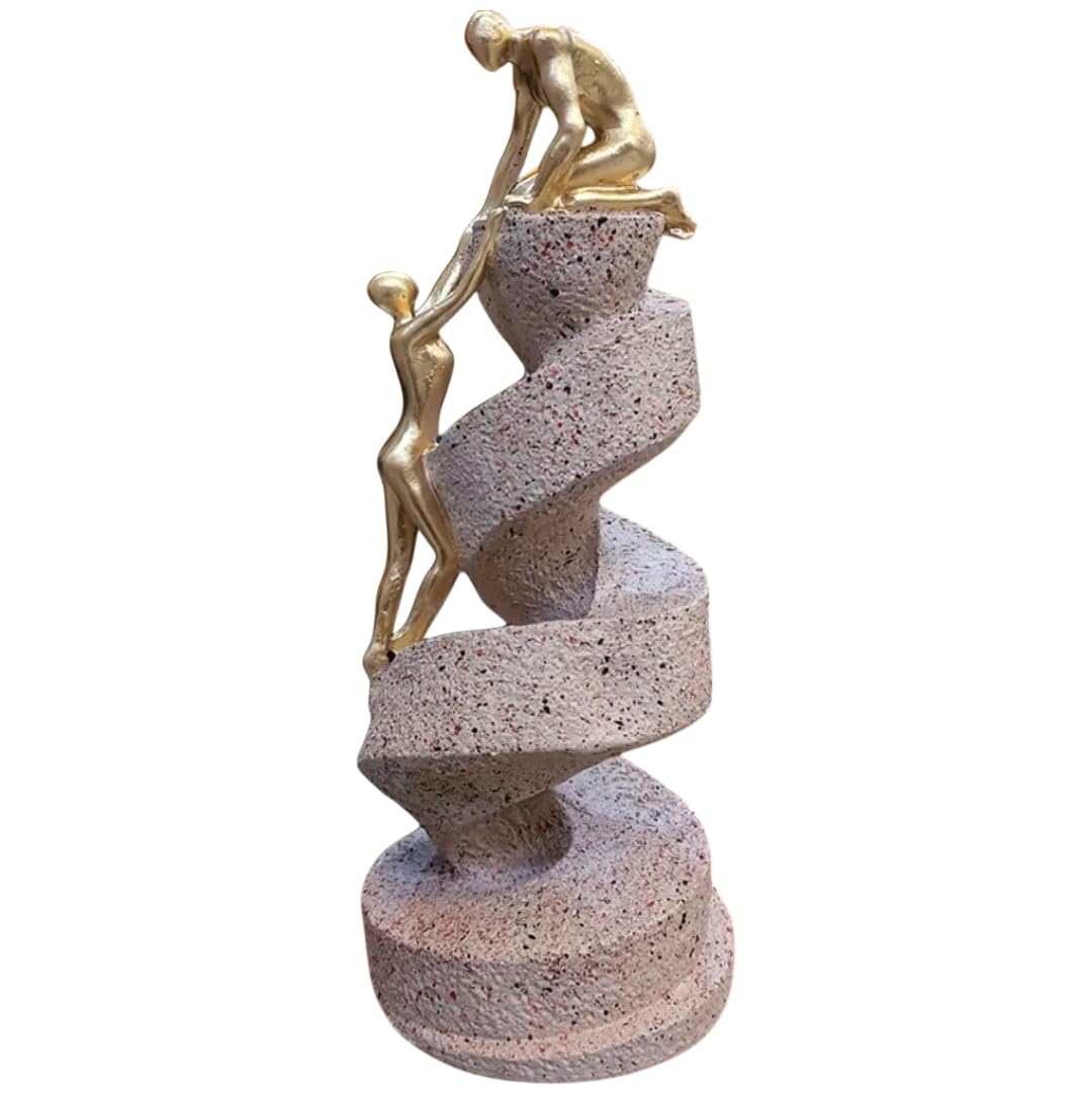 SriMaa Ventures Premium Abstract Climbing Couple Sculpture || Golden Human Figures on Grey Stone Base for Modern Home Decor 1