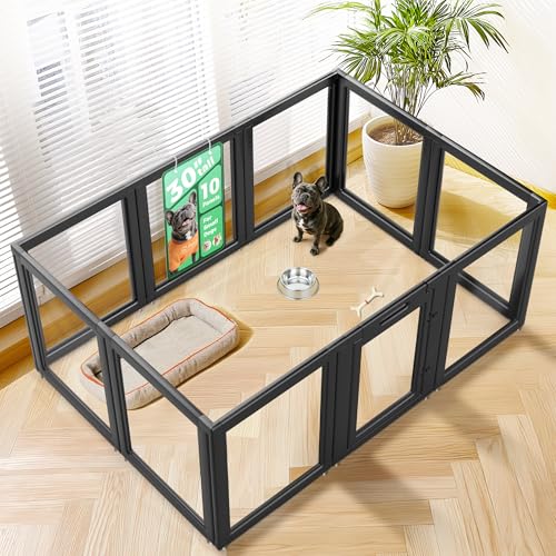 Image of FXW AuraSpace Acrylic Indoor Dog Playpen for Small and Medium Dogs, 30 Inch, 10 Panels, Black