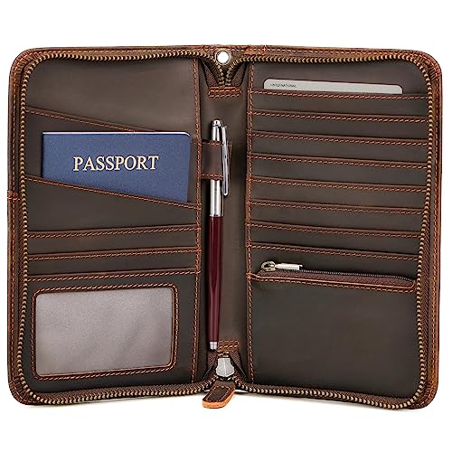Polare Full Grain Leather Travel Passport Holder RFID Blocking Cover Case Travel Document Organizer Wallet Holders 2 Passports With YKK Zipper