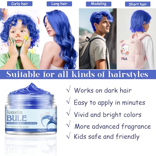 Tinte temporal azul para niños, cera para cabello lavable miniatura 6