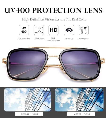 Image of Tony Stark Polarized Sunglasses for Men - Women Vintage Aviator Square Metal Frame Iron Man Edith Glasses