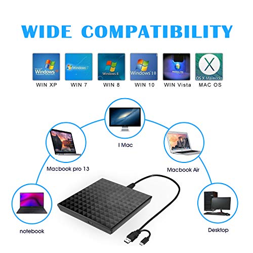 image for LeeKooLuu External DVD Drive USB 3.0 Type-C CD DVD +/-RW Optical Drive
