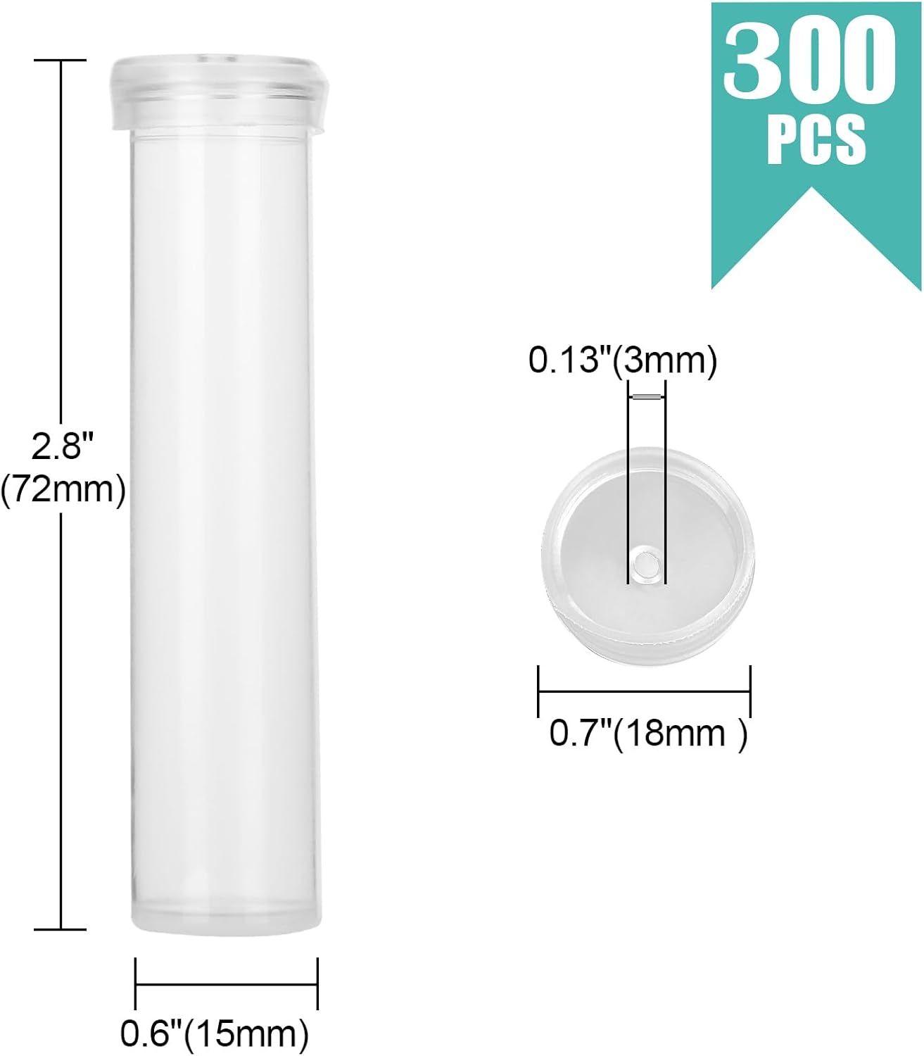 Floral Water Tubes/Vials for Flower Arrangements, Rose Flower Water Tubes Aqua Picks, Clear Plastic Rose Water Tubes with Picks, Floral Water Tubes Stems Picks (2.8" x 0.7") (300)