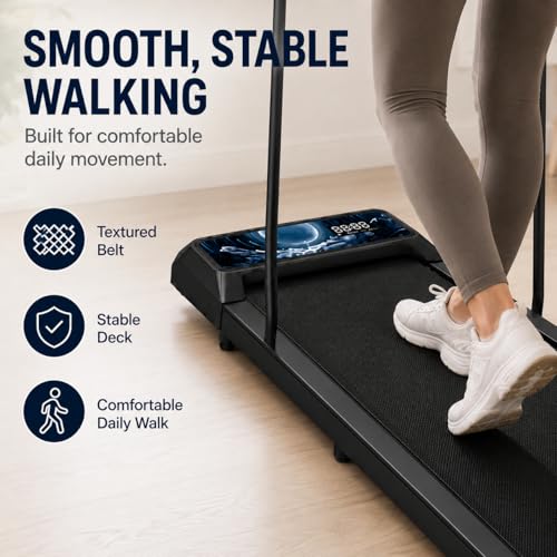 Image of Walking Pad Treadmill with Handle Bar, 8% Incline Under Desk Treadmill | Quiet 2.5HP motor, 265 lb capacity, 0.6-4 MPH speed, 15 x 35.4 in belt, compact for home office and small spaces