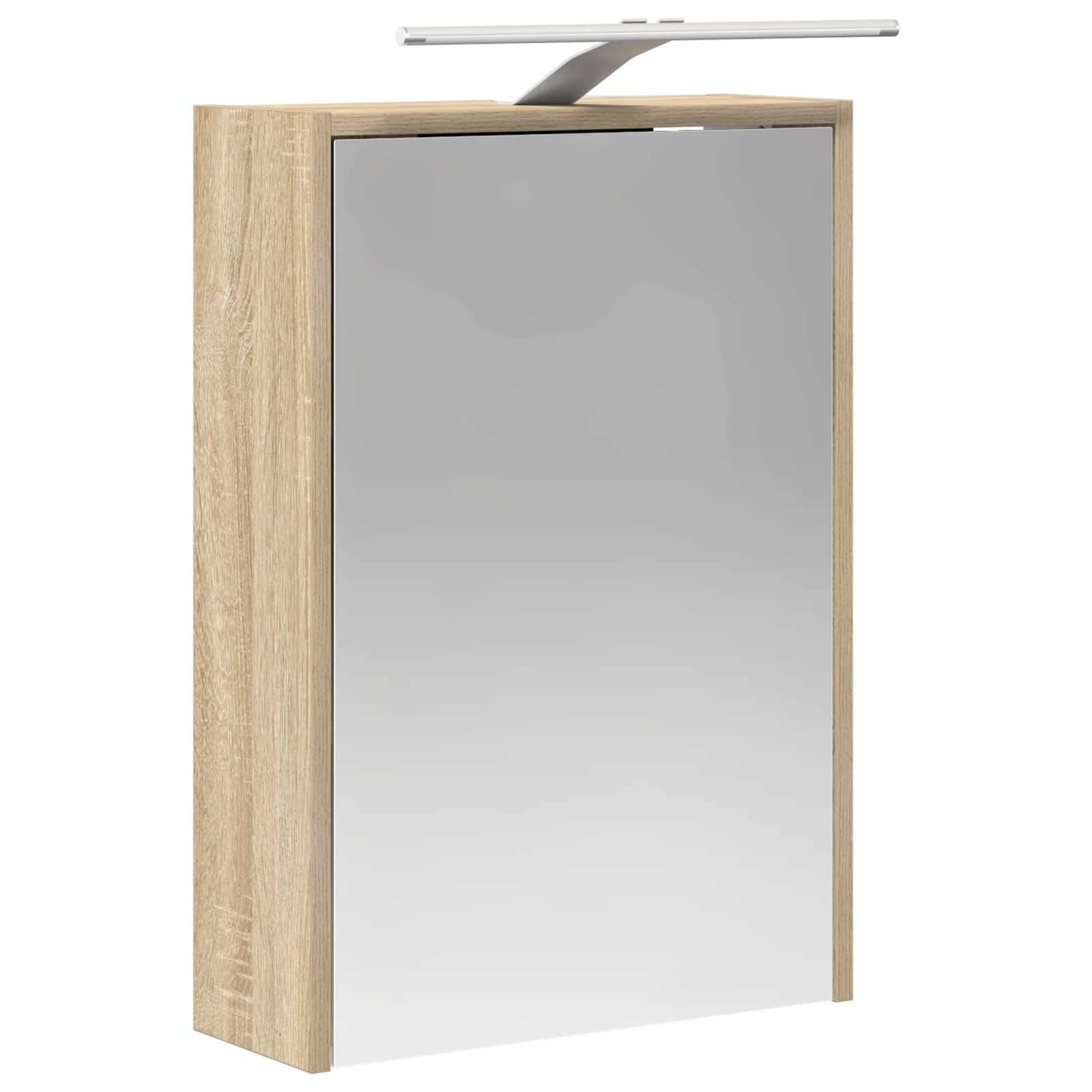 Szafka łazienkowa z lustrem Sonoma z drzwiami 43 x 16 x 62,5 cm, materiał drewnopochodny, wisząca na ścianie, z miejscem do przechowywania, oświetleniem LED, regulowanymi półkami i