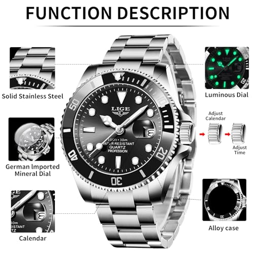 Image of LIGE Fashion Watches for Men Stainless Steel Business Dress Watch Waterproof Analog Quartz Watch with Luminous Date Display Manl Wrist Watch
