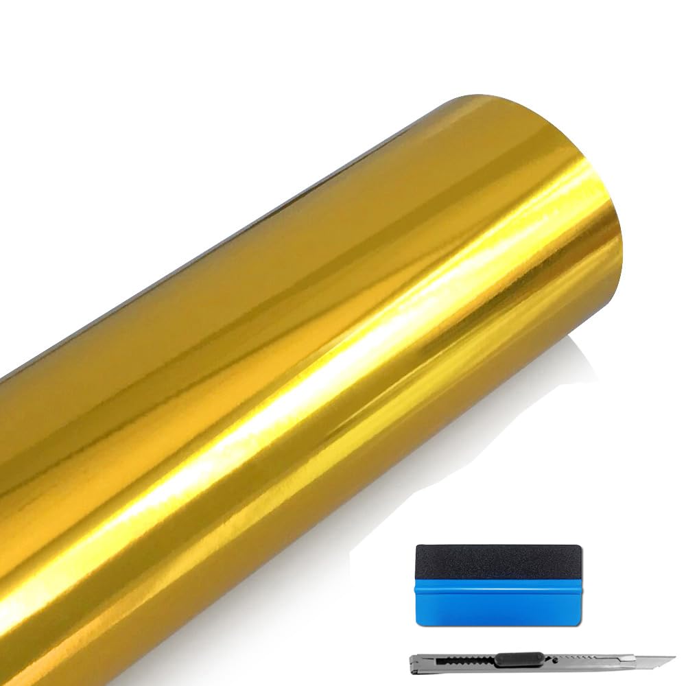 LZLRUN Chrome Mirror Gold Car Vinyl Wrap Self Adhesive Film 1.5t x 5ft