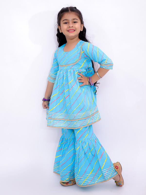 Image of LITTLE GINNIE Anarkali Sharara Set for Baby Girls, Cotton, Traditional Ethnic Wear for Kids Girls