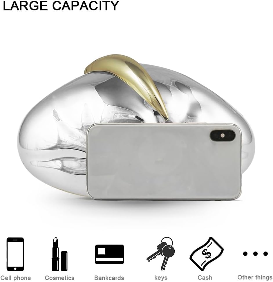 Acrylic Silver Evening Clutch Purse for Women, Wedding Guest Clutch Metal Chain Shoulder Crossbody Bag - Image 7