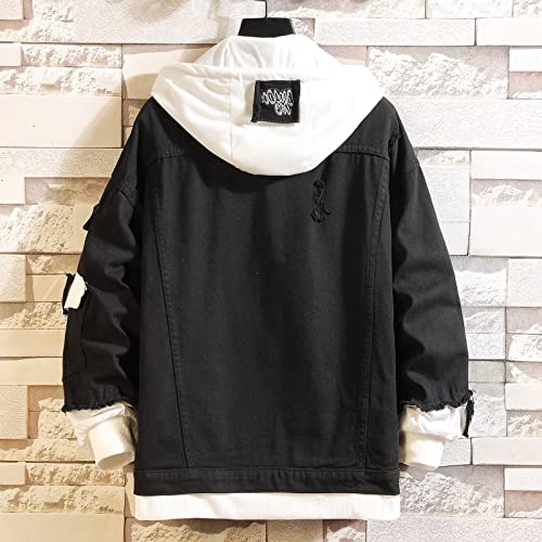 babyhealthy Men Denim Jacket with Hood Casual Button Down Jean Trucker Jacket Hoodies2