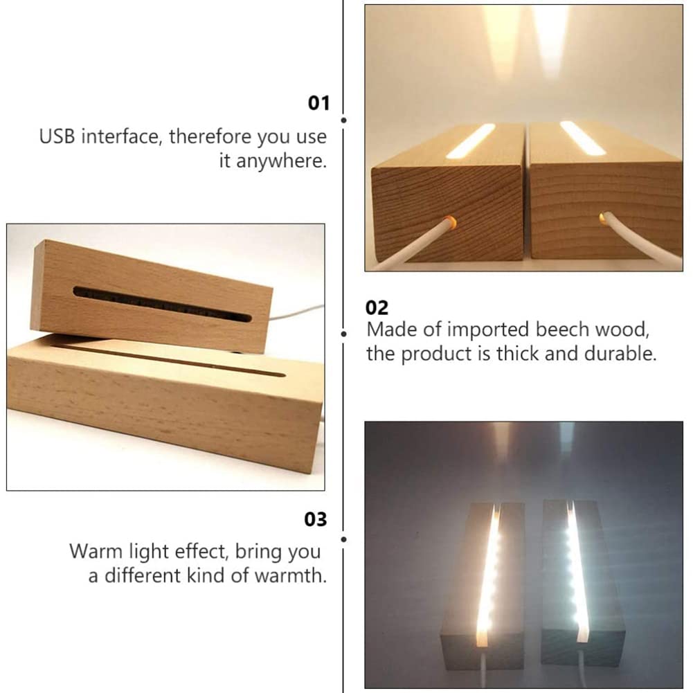 Base Lumineuse Rectangulaire en Bois, Support de Lampe de PiéDestal de Base D'Affichage à LED en Bois pour L'Acrylique, le Cristal, la Veilleuse, L'Art de RéSine