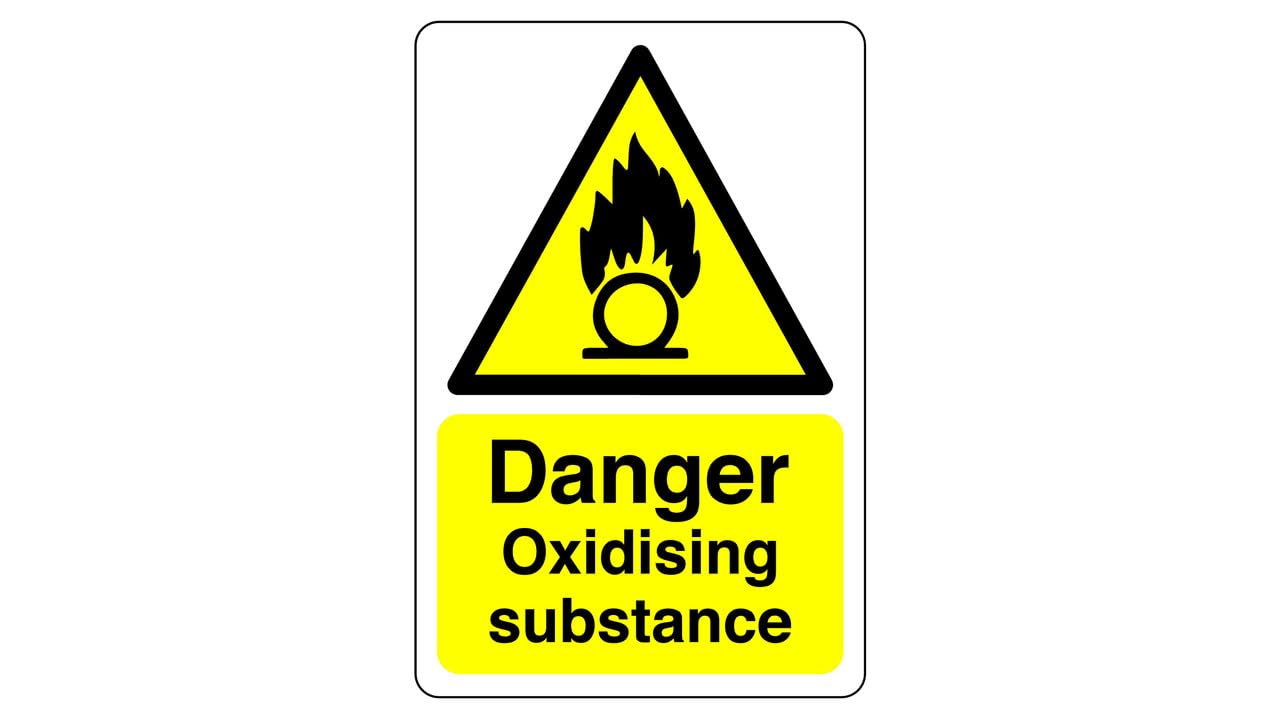 Safety First Display Ltd Yellow/Black Danger Oxidising Substance Sign - High Tack Self-Adhesive Sticker (300Mm X 200Mm) Viewing Distance Within 7M.