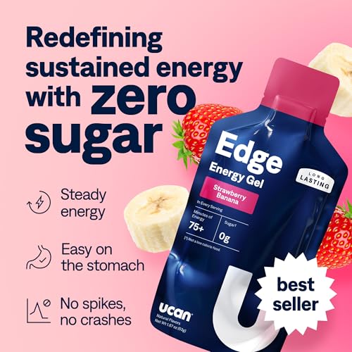 Image of UCAN Edge Energy Gel Shots, Strawberry Banana (12, 2 Ounce Packets) for Running, Training, Workouts, Fitness, Cycling, Crossfit | Sugar-Free, Vegan, & Keto Friendly Energy