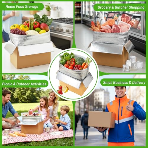 Image of Convivium 4 Pack Insulated Shipping Boxes with Foil Liner Bags, Reusable Thermal Cooler Mailing Cartons for Cold Pack Shipping, Hot & Frozen Food Delivery, 8''x5''x6''