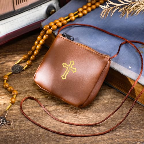 Image of Leather Communion Burse for Pyx, Catholic Pyx Case with Strap for Communion Host Priests Deacons Gifts