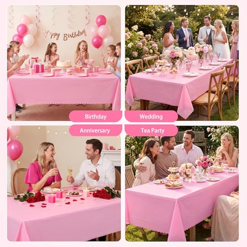 Image of NatNarr 3 Pcs Plastic Pink Tablecloths, Scalloped Rectangle Table Cloths