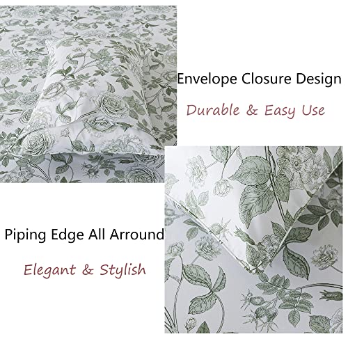 Image of FADFAY Sheets Set Full Vintage White and Green Floral Bedding Elegant Peony Sheets Set Shabby Rose Farmhouse Bedding 100% Egyptian Cotton 800 Thread Count Deep Pocket Fitted Sheet 4Pcs, Full Size