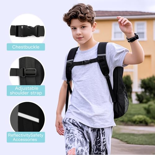 Image of STEAMEDBUN Black Backpack for School,Teens Boys Backpack for Elementary School Bag