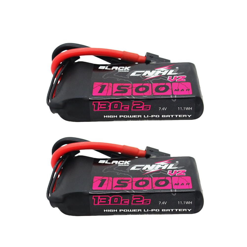 CNHL 1500mAh 2s lipo Battery 7.4V 130C with XT60 Plug for RC Boat Heli Airplane UAV Drone FPV RC Car (2 Packs)