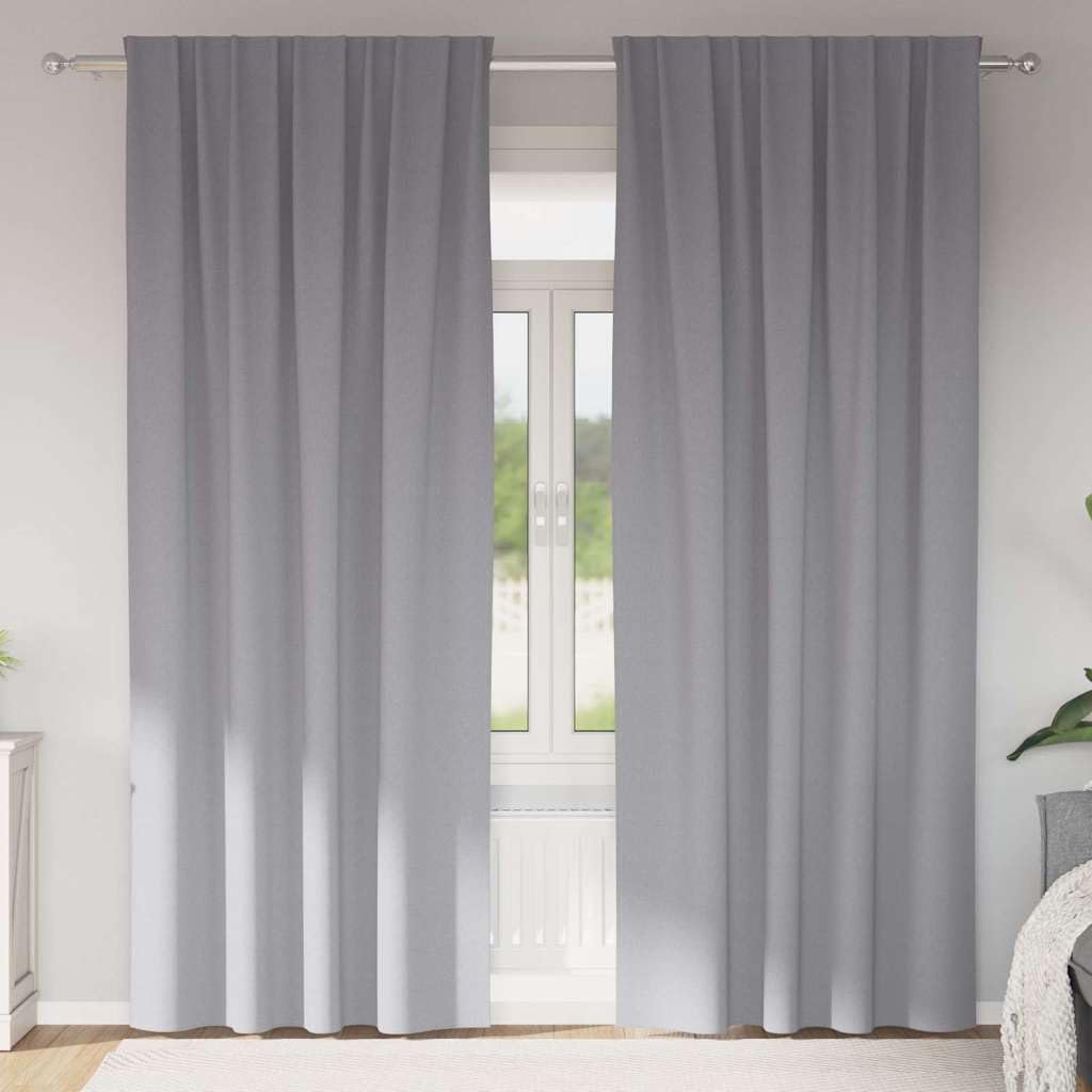 Zasłony zaciemniające z pierścieniami, 2 sztuki, jasnoszare, 245 x 140 cm, poliestrowe zasłony do salonu, sypialni, biura, z ochroną przed wzrokiem i kontrolą światła