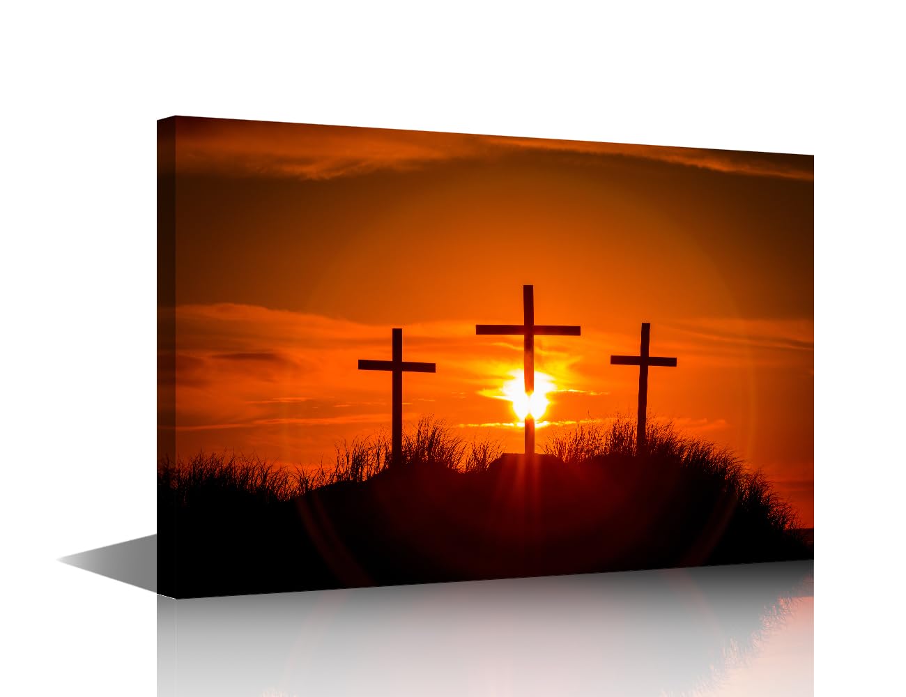 TISHIRON Christian Cross In Hands Wall Art Rustic Wall Decor Calvary Sundown Dune Pictures Canvas Prints Motivational Framed Modern Artwork for Church Home Living Room Bedroom Bathroom 18" Wx12 H