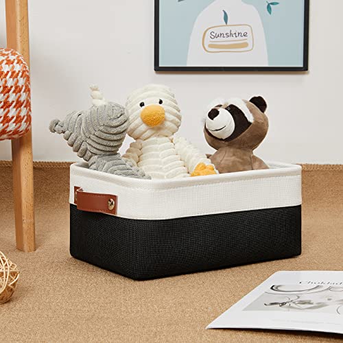 Image of DULLEMELO Small Storage Bin, Collapsible Rectangular Fabric Basket for Organizing, Shelves, Closets, Nursery, Home, Office, Empty Gift Basket (White&Black)