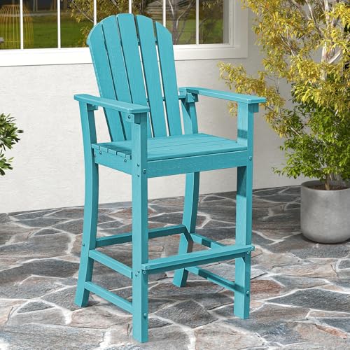 Tangkula-Outdoor-Tall-Adirondack-Chair-30-Inches-Seat-Height-HDPE-Bar-Height-Patio-Chair-with-High-Backrest-Armrests-and-Footrest-Outdoor-Bar-Stool-for-Balcony-Deck-Garden-Poolside-1-Turquoise Tangkula Outdoor Tall Adirondack Chair 30 Inches Seat Height HDPE Bar Height Patio Chair with High Backrest Armrests and Footrest Outdoor Bar Stool for Balcony Deck Garden Poolside 1 Turquoise