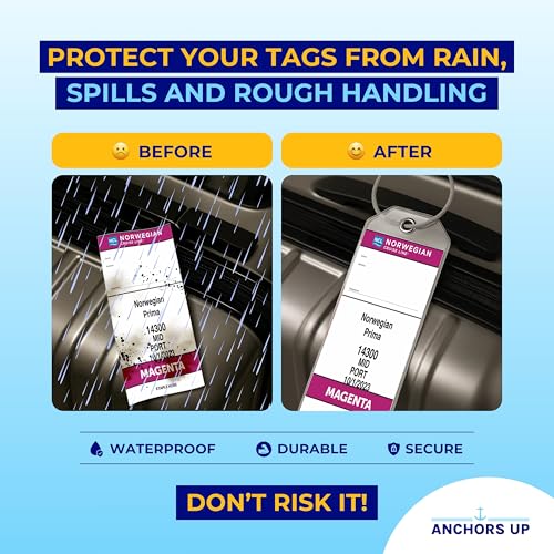 Norwegian (NCL) Cruise Luggage Tag Holders [4 Pack] – Waterproof, Durable Plastic with Steel Loops – Fits All Norwegian (NCL) Ships for Cruising in 2025, 2026 and 2027 – Cruise Essentials by AnchorsUp2