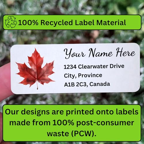 Set of 180 Self Adhesive Personalized Canadian Maple Leaf Return Address Labels, Water Colour Style, Recycled Paper Labels, Custom Labels for Postage, 2.625" by 1" image 2