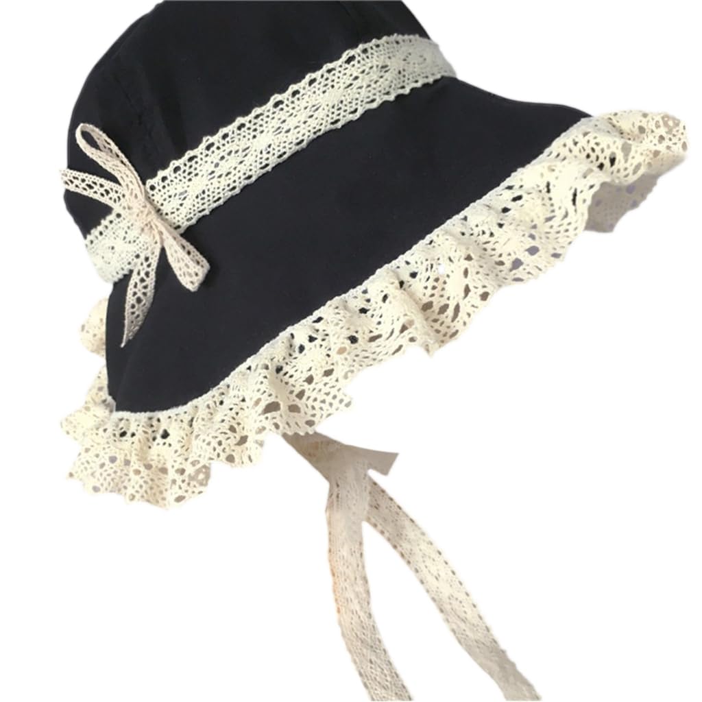 Hinayosan Unisex Black Victorian Bonnets Hat Lace Ribbon Base Breathable Victorian Hat Dark Headwear Elegant Hat Base Victorian Hat