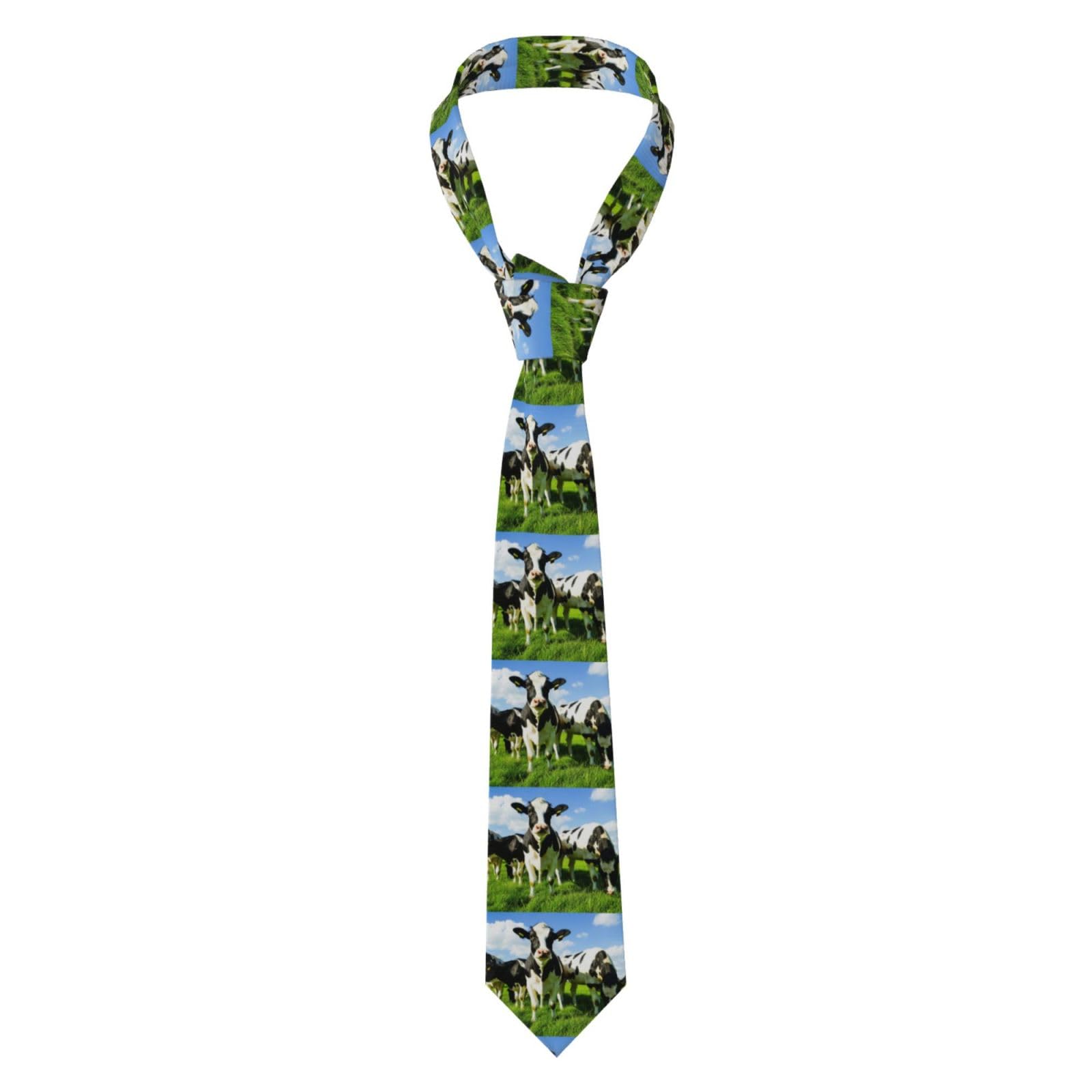 Hyundp Unisex As Picture Eating Cows On Summer Pasture,Mens Ties Neckties Polyester Novelty Skinny Tie For Wedding Party