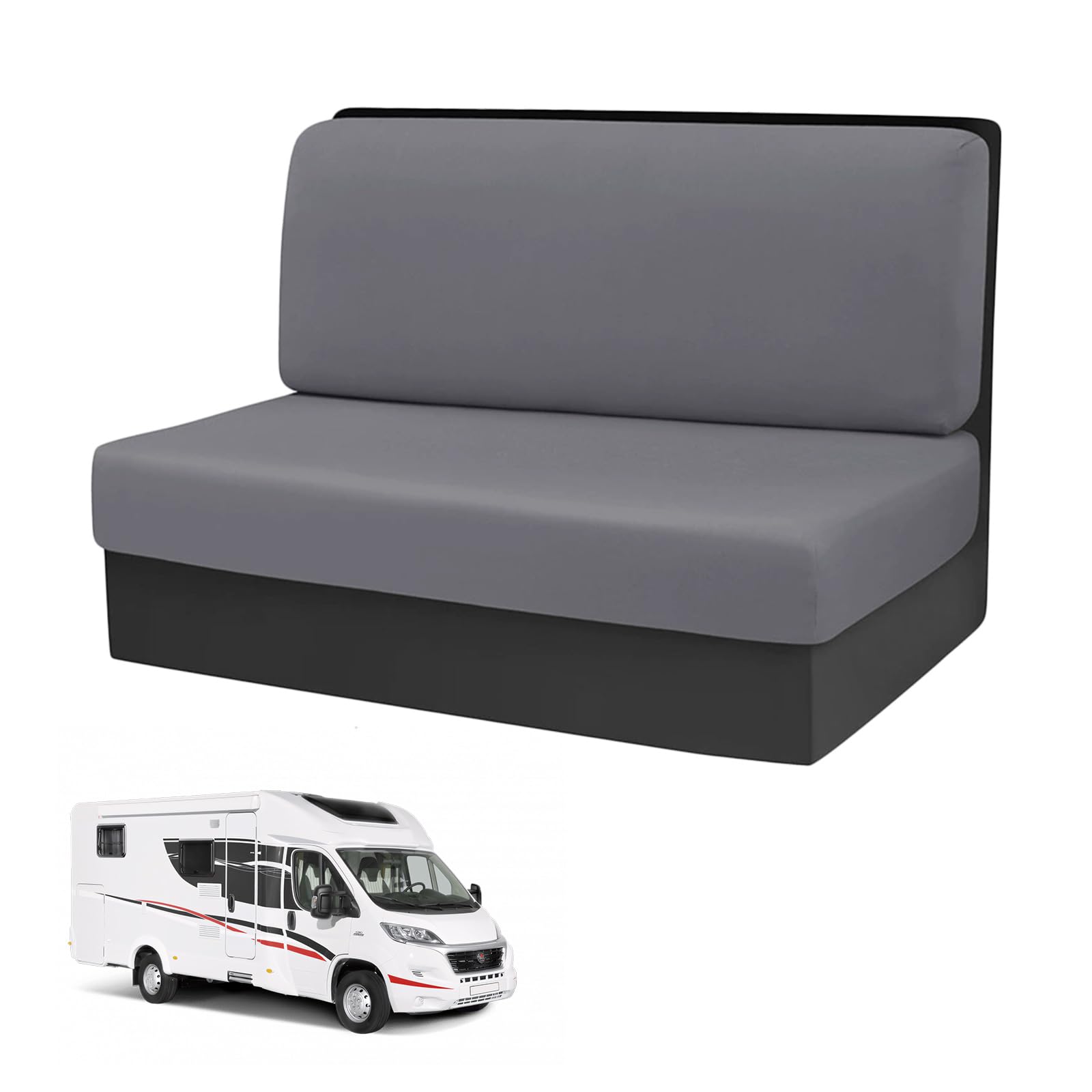 Caravan Seat Cover, Stretch Motorhome Seat Covers 1 Set 2 Pieces Non-Slip Couch Cushion Covers, Washable Elastic Sofa Cover Caravan Upholstery for Camper, Sofa, Living Room, Bench, RV (Dark Grey)