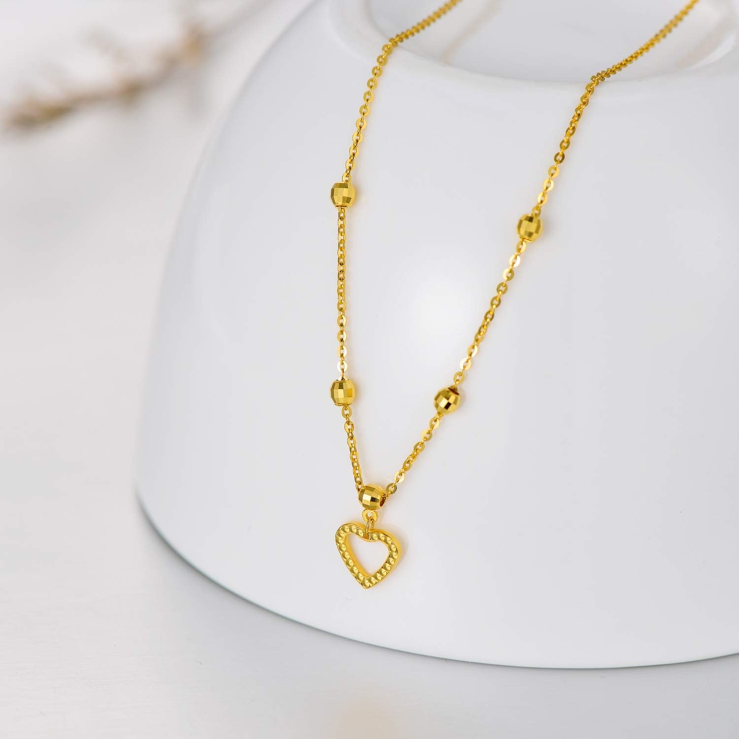 18K Real Gold Heart Necklaces for Women, Love You Forever Yellow Gold Heart Pendant Necklace Jewelry Anniversary Birthday Gift for Her, Mom, Wife 18”