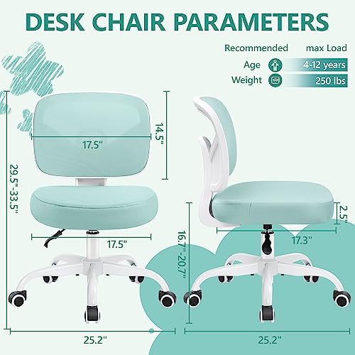 Image of Primy Kids Desk Chair, Pink Study Chair for Boys Girls with Height Adjustable, Swivel Mesh Task Student Chairs for 4-12, Growing Teen Office Chair for Home /School /Office (Light Teal)