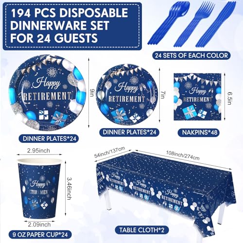 Yungyan TG-YUNGYAN-54963 194 Pcs Retirement Party Decorations Disposable Happy Retirement Plates And Napkins Tablecloth Cups Tableware Decorations Favors Set thumb #1
