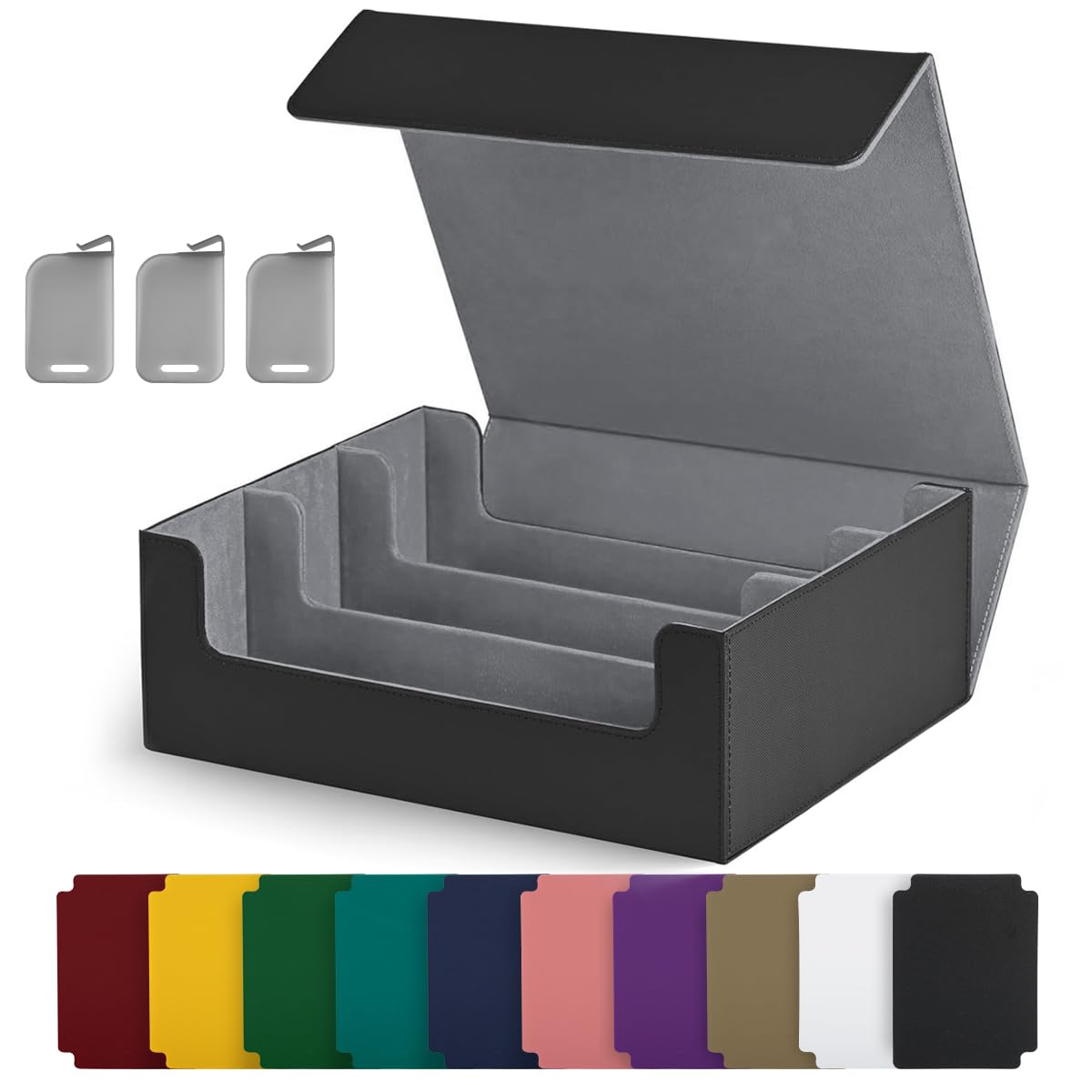 Trading Card Storage Box, 1800+ Slots PU Leather Magnetic Closure for Magic Game Cards (Black)